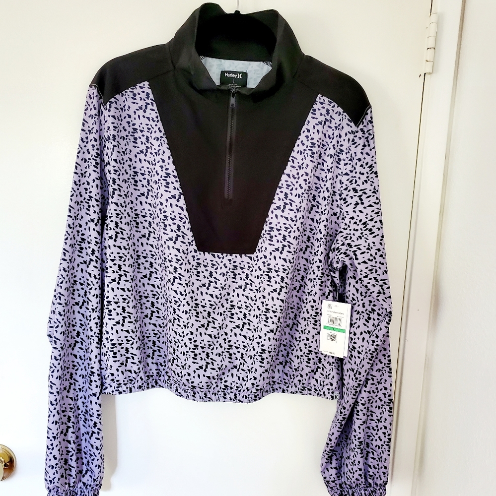 NWT Hurley Women's Kat Printed Windbreaker. Sz large.  Lavender  black color